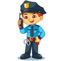 Police Officer Boy Checking Information With Walky Talky Royalty Free Stock Photo