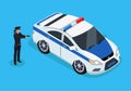 Police Officer and Car Icons Vector Illustration