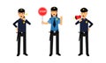 Police officer characters set. Policeman at work cartoon vector illustration