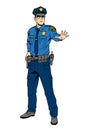 Police officer commands you to stop, cartoon, character, color, drawing, illustration, vector Royalty Free Stock Photo