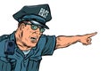 Police officer cop points directions. isolate on white background Royalty Free Stock Photo