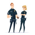 Police officer couple in the uniform standing. Police characters. Public safety officers. Guardians of law and order