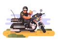 Police officer with donut and coffee on motorcycle