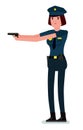 Police officer with a hand gun in his hands. Policewoman with a gun on the job. Vector flat cartoon design illustration Royalty Free Stock Photo