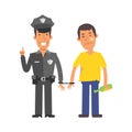 Police officer holding drunk man in handcuffs. Vector characters Royalty Free Stock Photo