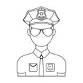 Police officer icon in outline style isolated on white background. Police symbol stock vector illustration. Royalty Free Stock Photo