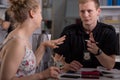 Police officer interrogating woman Royalty Free Stock Photo