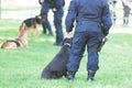 Policeman with police dog on duty Royalty Free Stock Photo