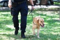 Policeman with police dog on duty Royalty Free Stock Photo