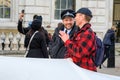 Police Officer laughing with an Extinction Rebellion Protester