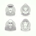 Police officer, maid, body guard, call operator icons. Avatar and person illustrations.