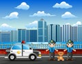 Police officer male and female on the city street Royalty Free Stock Photo