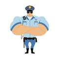 Police officer. Man in form of policing. Police man in bodybuilder shirt. Strong guardian of law in CAP and with police baton. H Royalty Free Stock Photo