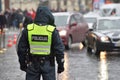 Police officer managing road traffic