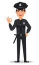 Police officer, policeman showing ok sign. Smiling cartoon character cop. Royalty Free Stock Photo