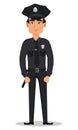 Police officer, policeman standing straight. Smiling cartoon character cop. Royalty Free Stock Photo