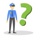 Police officer stand at the question mark. Male guard