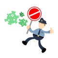 Police officer stop against corona virus pathogen cartoon doodle flat design vector illustration