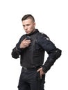 Police officer in uniform on white background Royalty Free Stock Photo