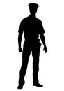 Police officer vector silhouette, outline man standing front side full-length, contour portrait male cop in a police uniform with Royalty Free Stock Photo