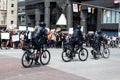 Police Ride Up on Bicycles to Line Up in Front of Protestors at Protest of the Death of George Floyd