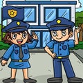 Police Officers Colored Cartoon Illustration