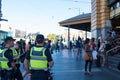 Police officers on duty near Flinders station in Melbourne at ruch hour