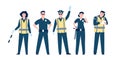 Police officers group, female and male security workers. Policemen characters, cop or guard. Cartoon bodyguards team in