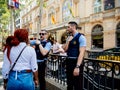 Police officers helping tourists in Barcelona