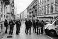 Police officers securing the zone in front of Yellow Jackets Gil