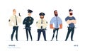 Police officers set. Young cheerful police men set. Police character collection.