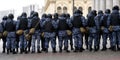 Police officers stand in a cordon on political rally in support of the arrested opposition leader Alexei Navalny