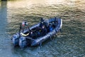 The police patrol boat on the Seine river. Royalty Free Stock Photo