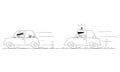 Police Patrol Car with Flashing Light Chasing Criminal, Vector Cartoon Stick Figure Illustration