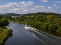 Police patrolling boat in the river, for emergency response.