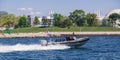 Police patrolling and going at high speed on motor boat in the lake Ontario Royalty Free Stock Photo