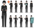 Police people concept. Detailed illustration of american policewoman, sheriff, SWAT officer standing in different poses Royalty Free Stock Photo