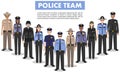 Police people concept. Detailed illustration of SWAT officer, policeman, policewoman and sheriff in flat style on white