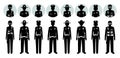 Police people concept. Set of different black silhouettes and avatars icons of SWAT officer, policeman, policewoman and