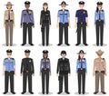 Police people concept. Set of different detailed illustration of SWAT officer, policeman, policewoman and sheriff in flat style Royalty Free Stock Photo