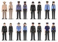 Police people concept. Set of different detailed illustration of SWAT officer, policeman, policewoman and sheriff in Royalty Free Stock Photo