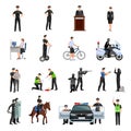 Police People Flat Color Icons Set