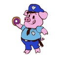 Police pig eating donut