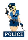 Police pin up girl with gun and handcuff, cartoon, character