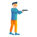 Police pistol shooting icon, cartoon style