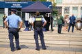 Police presence in front of the mobile police station in Berlin