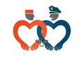 Police and prisoner chained. Humorous illustration of love concept.