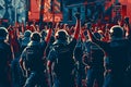 Police protest with officers raising fists in solidarity Royalty Free Stock Photo