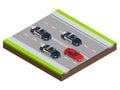 Police in pursuit of a criminal with a stolen car or drunk driving, speeding. Isometric Police Chase illustration Royalty Free Stock Photo