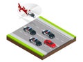 Police in pursuit of a criminal with a stolen car or drunk driving, speeding. Isometric Police Chase illustration Royalty Free Stock Photo